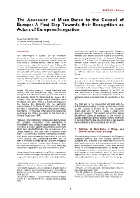 The Accession of Micro-States to the Council of Europe: a First Step Towards Their Recognition As Actors of European Integration