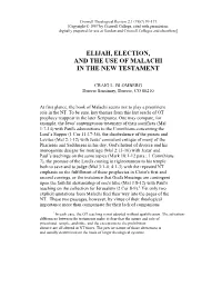 Elijah, Election, and the Use of Malachi in the New Testament