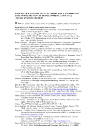 Evp) and Instrumental Transcommunication (Itc) - Books and Researchers