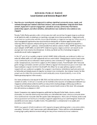 NEVADA PUBLIC RADIO Local Content and Services Report 2017