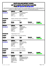 SOUTH HOLLAND DISTRICT COUNCIL LIST of PLANNING APPLICATIONS VALIDATED from 29Th April 2019 to 5Th May 2019