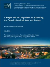 A Simple and Fast Algorithm for Estimating the Capacity Credit of Solar and Storage