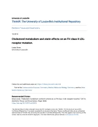Cholesterol Metabolism and Statin Effects on an FH Class II LDL-Receptor Mutation." (2018)
