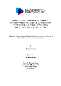 Information Systems Framework to Conceptualise the Role of Awareness in E-Commerce Success in Developing Countries: Jordanian Context