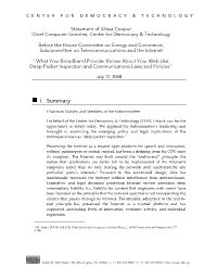 Deep Packet Inspection and Communications Laws and Policies"