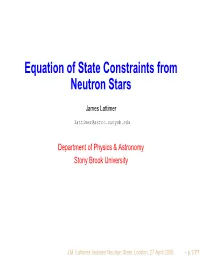Equation of State Constraints from Neutron Stars