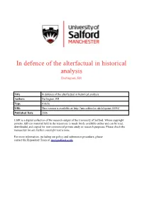 In Defence of the Alterfactual in Historical Analysis Darlington, RR
