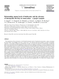 Relationships Among Levels of Biodiversity and the Relevance of Intraspeciﬁc Diversity in Conservation – a Project Synopsis F