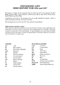 Systematic List Bird Report for 2006 and 2007