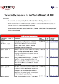 Vulnerability Summary for the Week of March 10, 2014