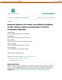 Respiratory Distress in the Neonate: Case Definition & Guidelines For