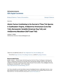 Abiotic Factors Contributing to the Survival of Three Tick Species In