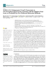 SARS-Cov-2 Subgenomic N (Sgn) Transcripts in Oro-Nasopharyngeal Swabs Correlate with the Highest Viral Load, As Evaluated by Five Different Molecular Methods
