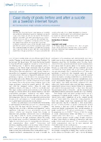 Case Study of Posts Before and After a Suicide on a Swedish Internet Forum Michael Westerlund, Gergo¨ Hadlaczky and Danuta Wasserman