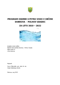 Program Oskrbe S Pitno Vodo V Občini Dobrova - Polhov Gradec Za Leto 2019 – 2022