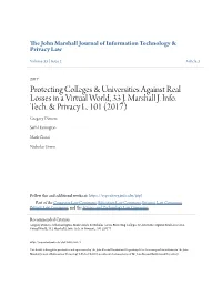 Protecting Colleges & Universities Against Real Losses in a Virtual World, 33 J. Marshall J. Info. Tech. & Privacy L. 10