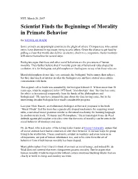 Scientist Finds the Beginnings of Morality in Primate Behavior