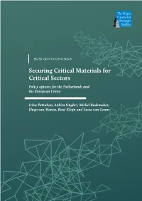 Securing Critical Materials for Critical Sectors Policy Options for the Netherlands and the European Union