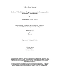 Godliness with a Difference: Religious Arguments for Toleration in Mid- Seventeenth-Century England