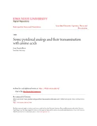 Some Pyridoxal Analogs and Their Transamination with Amino Acids Jerry David Albert Iowa State University