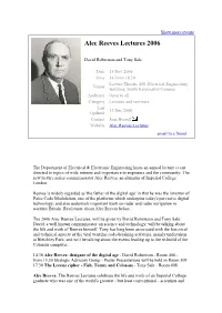 Alec Reeves Lectures 2006