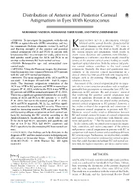 Distribution of Anterior and Posterior Corneal Astigmatism in Eyes with Keratoconus
