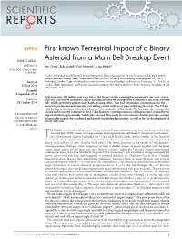First Known Terrestrial Impact of a Binary Asteroid from a Main Belt
