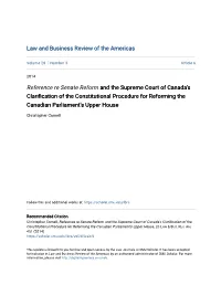 Reference Re Senate Reform and the Supreme Court of Canada's Clarification of the Constitutional Procedure for Reforming the Canadian Parliament's Upper House
