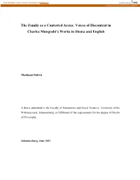 The Family As a Contested Arena: Voices of Discontent in Charles Mungoshi’S Works in Shona and English