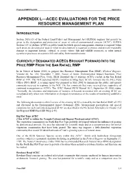 Appendix L—Acec Evaluations for the Price Resource Management Plan