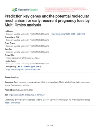 Prediction Key Genes and the Potential Molecular Mechanism for Early Recurrent Pregnancy Loss by Multi-Omics Analysis