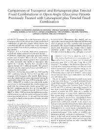 Comparison of Travoprost and Bimatoprost Plus Timolol Fixed