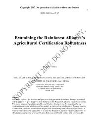 The Rainforest Alliance's Agricultural Certification Program