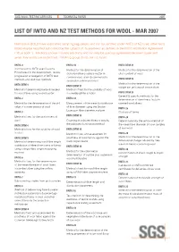 List of Iwto and Nz Test Methods for Wool - Mar 2007