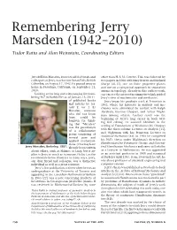 Remembering Jerry Marsden (1942–2010) Tudor Ratiu and Alan Weinstein, Coordinating Editors
