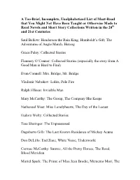 A Too-Brief, Incomplete, Unalphabetized List of Must-Read