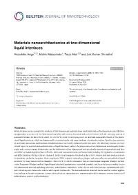 Materials Nanoarchitectonics at Two-Dimensional Liquid Interfaces