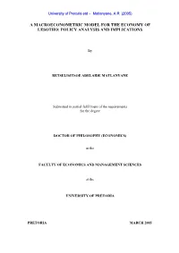 A Macroeconometric Model for the Economy of Lesotho: Policy Analysis and Implications
