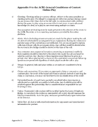 Appendix O to the ACBL General Conditions of Contest: Online Play