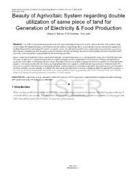 Beauty of Agrivoltaic System Regarding Double Utilization of Same Piece of Land for Generation of Electricity & Food Production Dhyey D