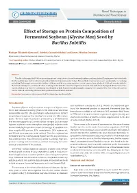 Effect of Storage on Protein Composition of Fermented Soybean (Glycine Max) Seed by Bacillus Subtillis