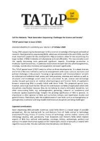 Call for Abstracts: “Next Generation Sequencing: Challenges for Science and Society”