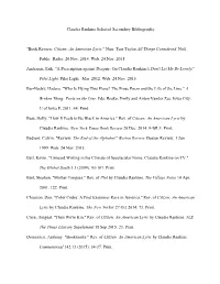 Claudia Rankine Selected Secondary Bibliography "Book