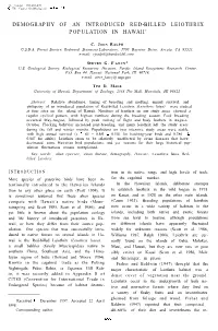Demography of an Introduced Red-Billed Leiothrix Population in Hawaii’