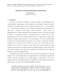 Metathesis: Formal and Functional Considerations Elizabeth Hume Ohio State University