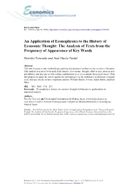 An Application of Econophysics to the History of Economic Thought: the Analysis of Texts from the Frequency of Appearance of Key Words