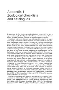 Appendix 1 Zoological Checklists and Catalogues
