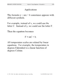 Applications the Formula Y = Mx + B Sometimes Appears with Different