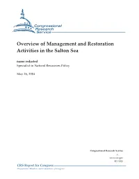 Overview of Management and Restoration Activities in the Salton Sea Name Redacted Specialist in Natural Resources Policy