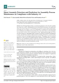 Smart Anomaly Detection and Prediction for Assembly Process Maintenance in Compliance with Industry 4.0